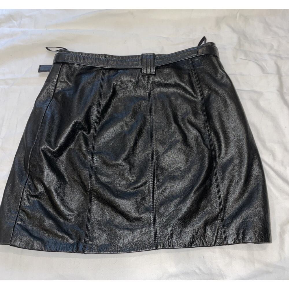 Vintage Y2K Wilsons Maxima Black Leather Lined Mini Skirt With Belt Size 4 - Picture 7 of 7